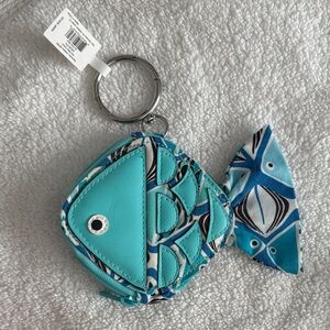 Vera Bradley Turquoise Fish Zip Coin Purse Keyring Bag Charm